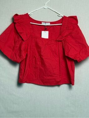 Sugarlips Red Ruffle Sleeve Blouse Large NWT Square Neck Top